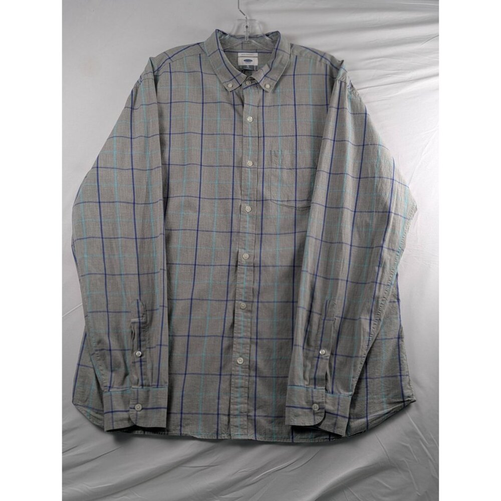 Old‎ Navy Mens Slim Fit Gray Plaid Button-Down Shirt X-Large Long Sleeve Cotton